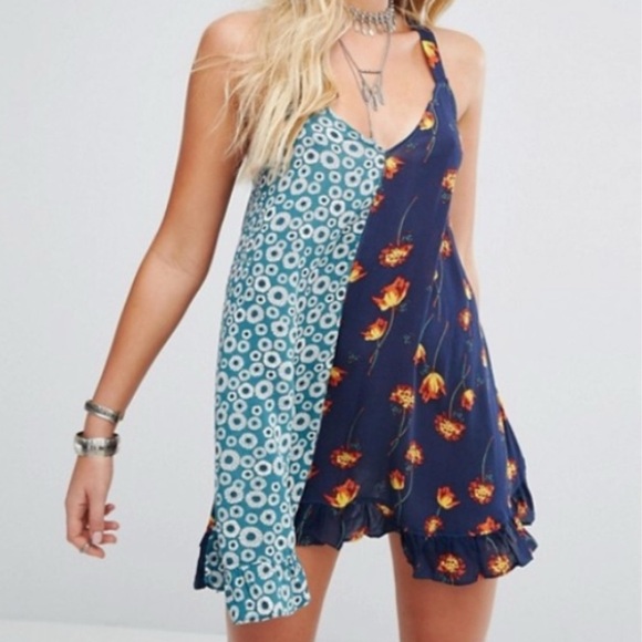 Intimately Free People Mixed Print Ruffle Hem Mini Dress | Size Small - Picture 3 of 6